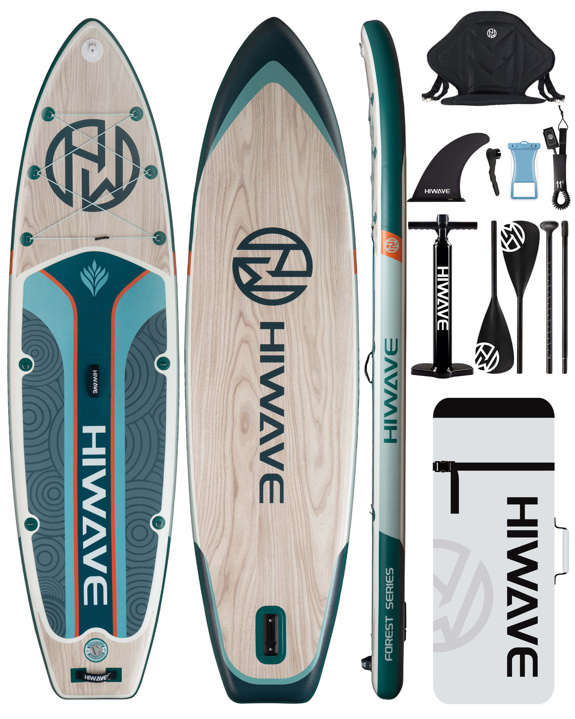 Hiwave 11’x34”x6” Inflatable Stand Up Paddle Board – 420lbs Capacity SUP with Hand Pump