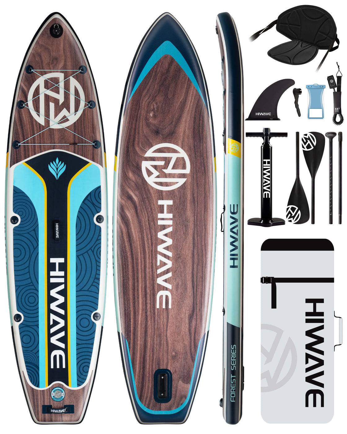 Hiwave 11’x34”x6” Inflatable Stand Up Paddle Board – 420lbs Capacity SUP with Hand Pump