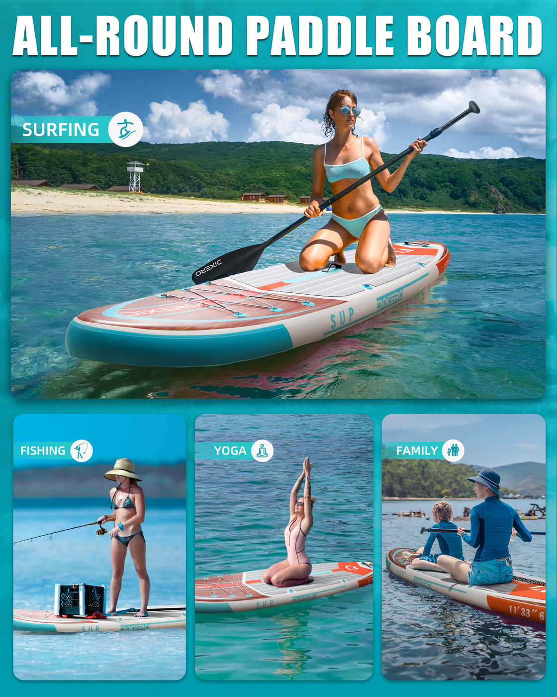 Dixero 11'x33" Inflatable Stand Up Paddle Board – Stable Anti-Slip SUP with Accessories