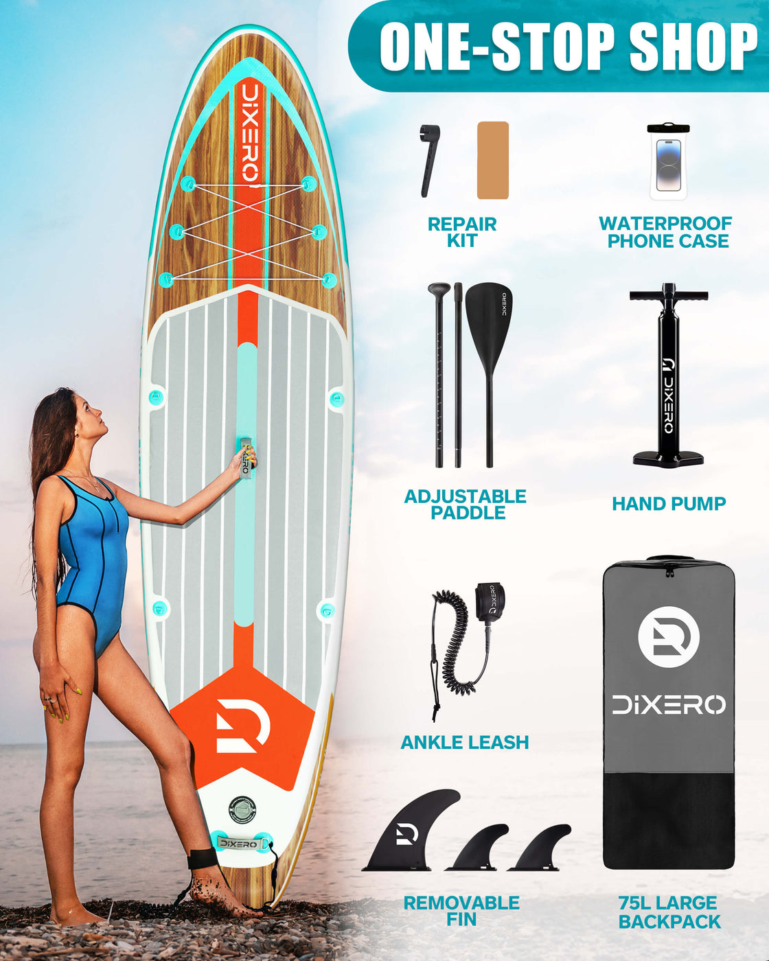 Dixero 11'x33" Inflatable Stand Up Paddle Board – Stable Anti-Slip SUP with Accessories