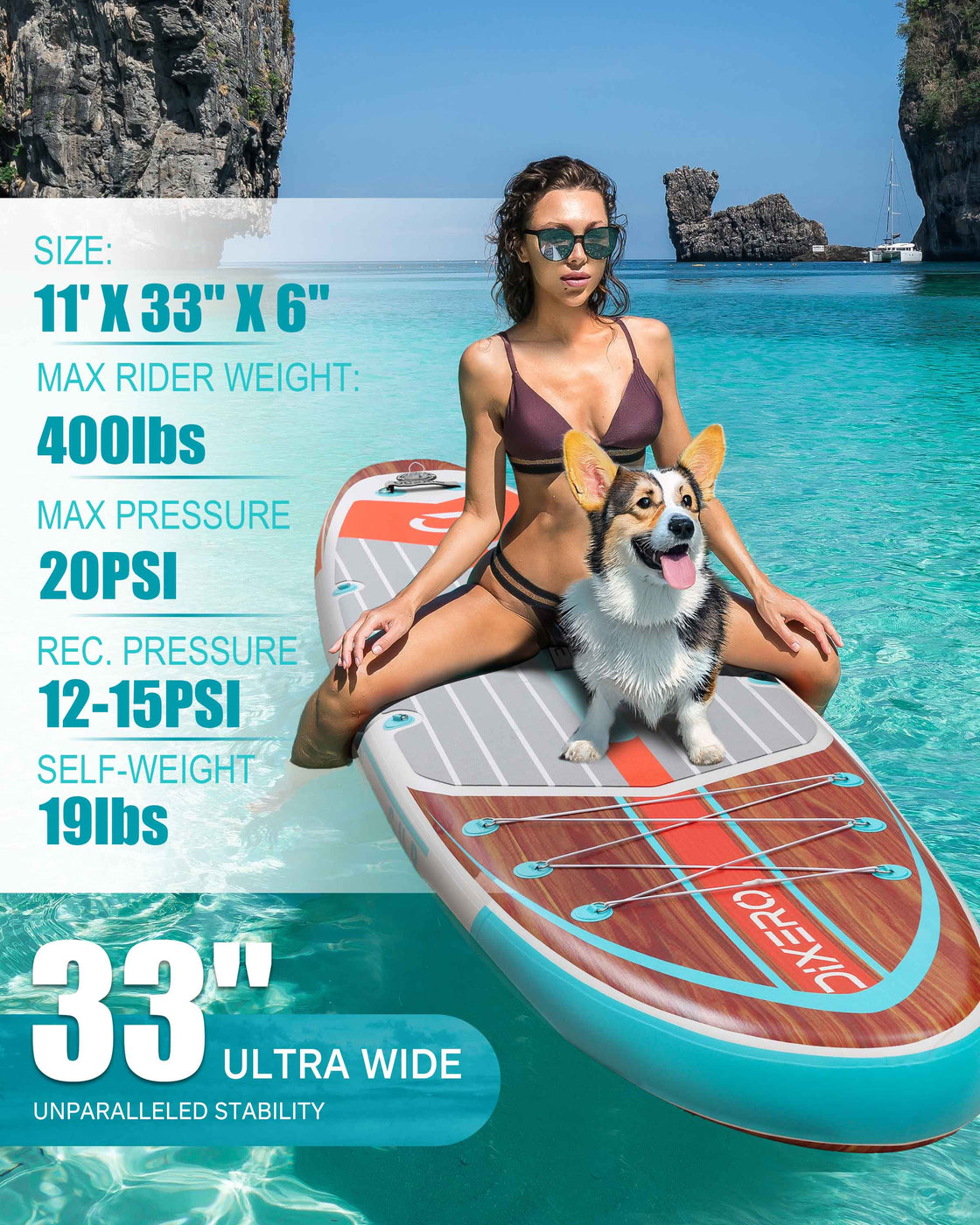 Dixero 11'x33" Inflatable Stand Up Paddle Board – Stable Anti-Slip SUP with Accessories