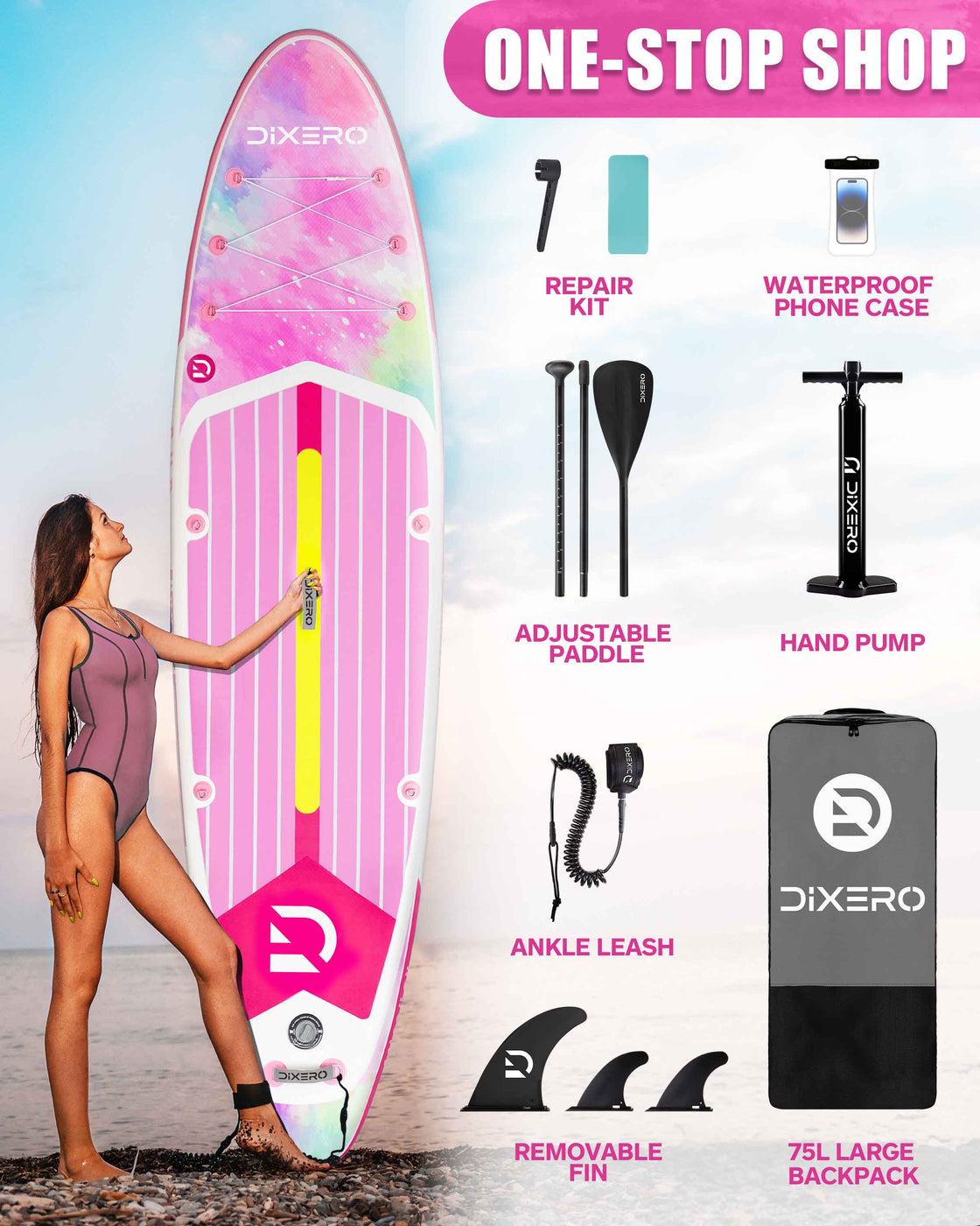 Dixero 11'x33" Inflatable Stand Up Paddle Board – Stable Anti-Slip SUP with Accessories