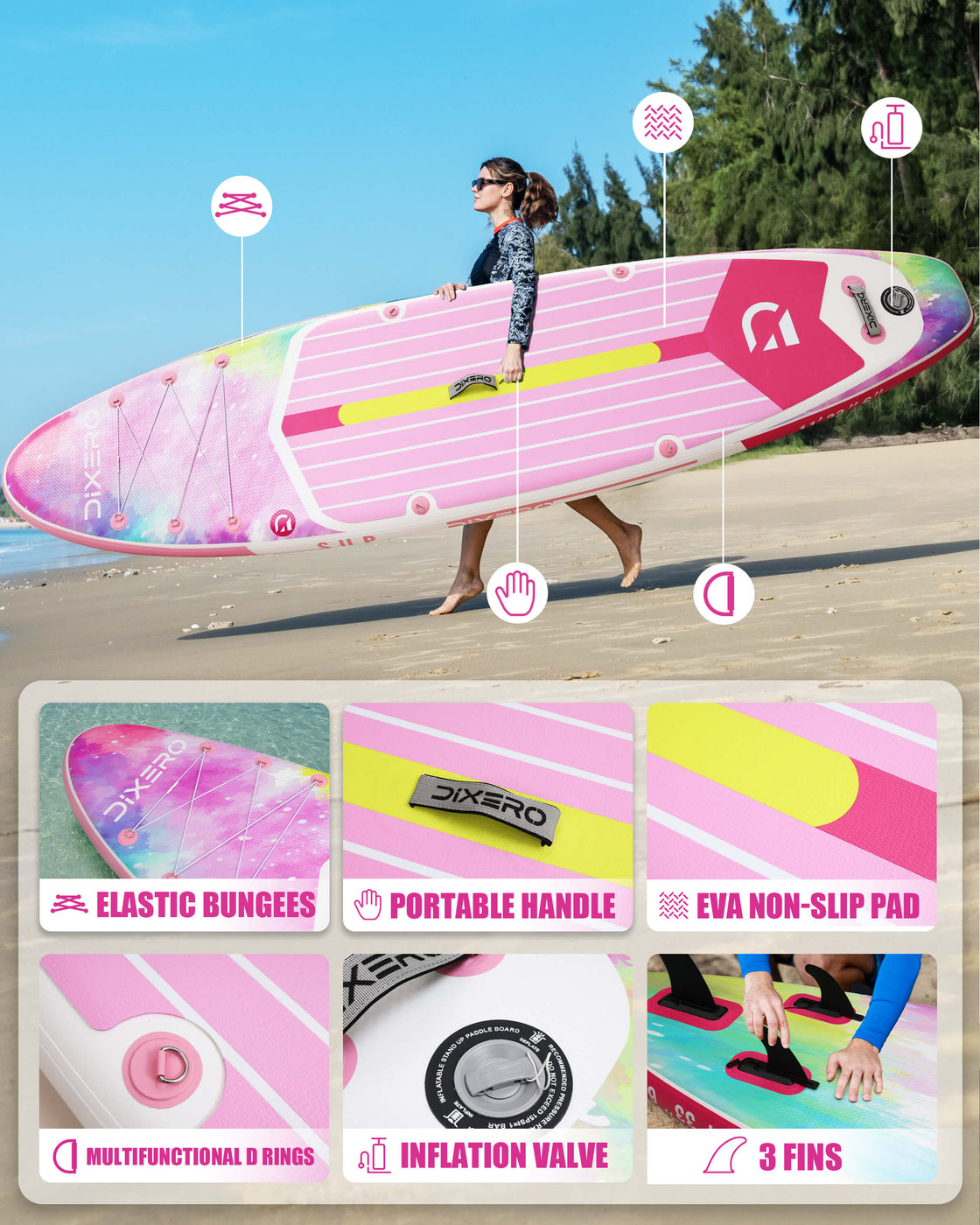 Dixero 11'x33" Inflatable Stand Up Paddle Board – Stable Anti-Slip SUP with Accessories