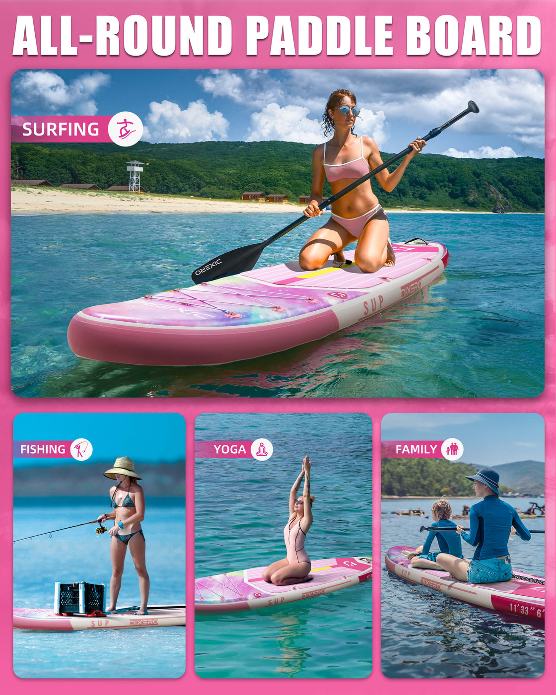 Dixero 11'x33" Inflatable Stand Up Paddle Board – Stable Anti-Slip SUP with Accessories
