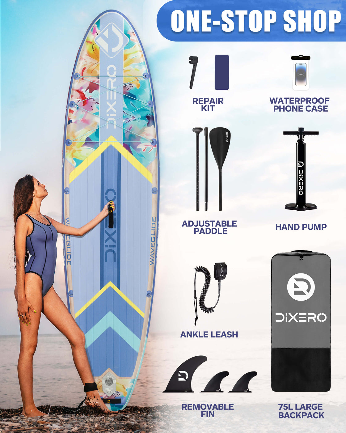 Dixero 11’x33” Inflatable Stand Up Paddle Board with Accessories for Adults & Youth