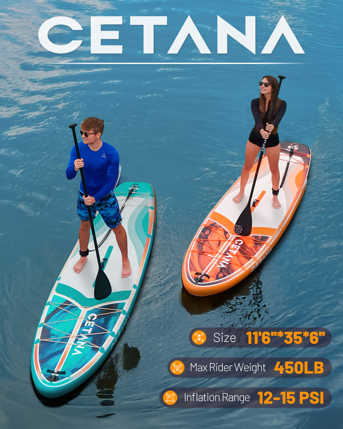 CETANA 11'6"x35" Inflatable Paddle Board – Extra Wide SUP for Beginners & Family