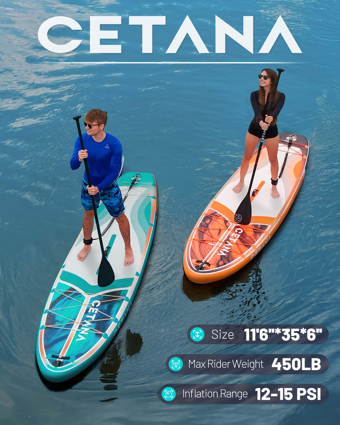 CETANA 11'6"x35" Inflatable Paddle Board – Extra Wide SUP for Beginners & Family