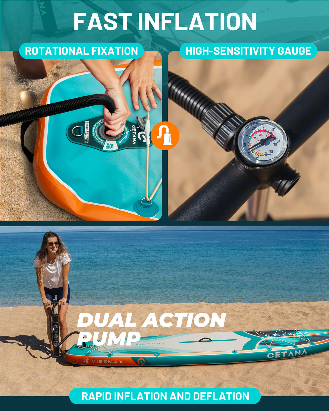 CETANA 11'6"x35" Inflatable Paddle Board – Extra Wide SUP for Beginners & Family
