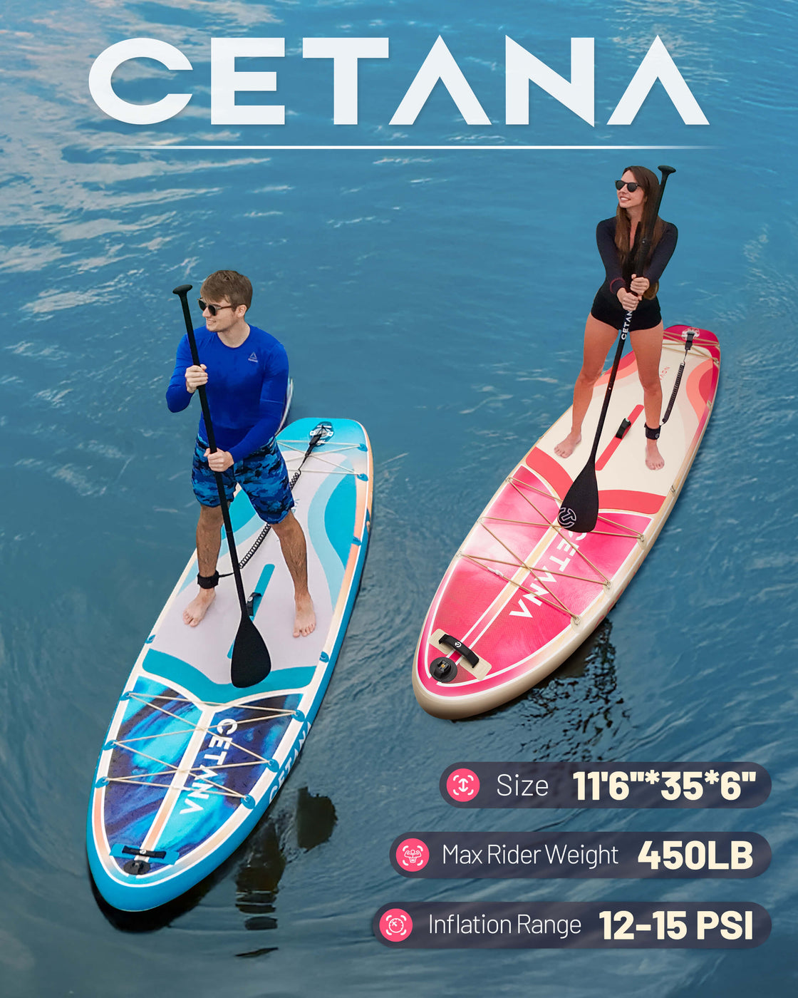 CETANA 11'6"x35" Inflatable Paddle Board – Extra Wide SUP for Beginners & Family
