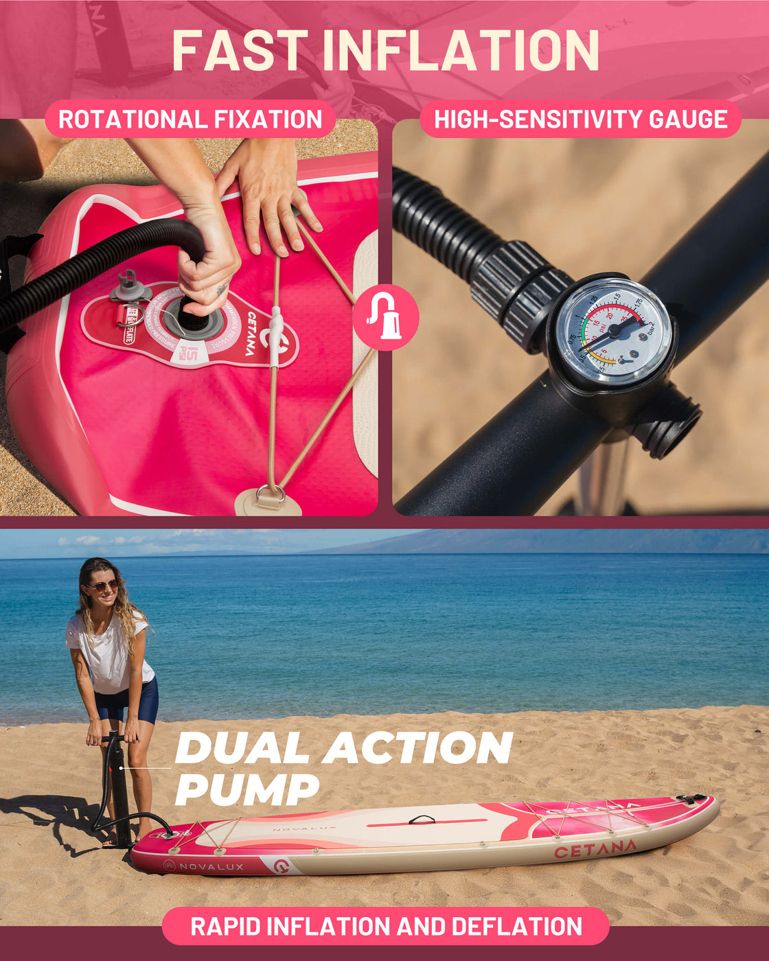 CETANA 11'6"x35" Inflatable Paddle Board – Extra Wide SUP for Beginners & Family