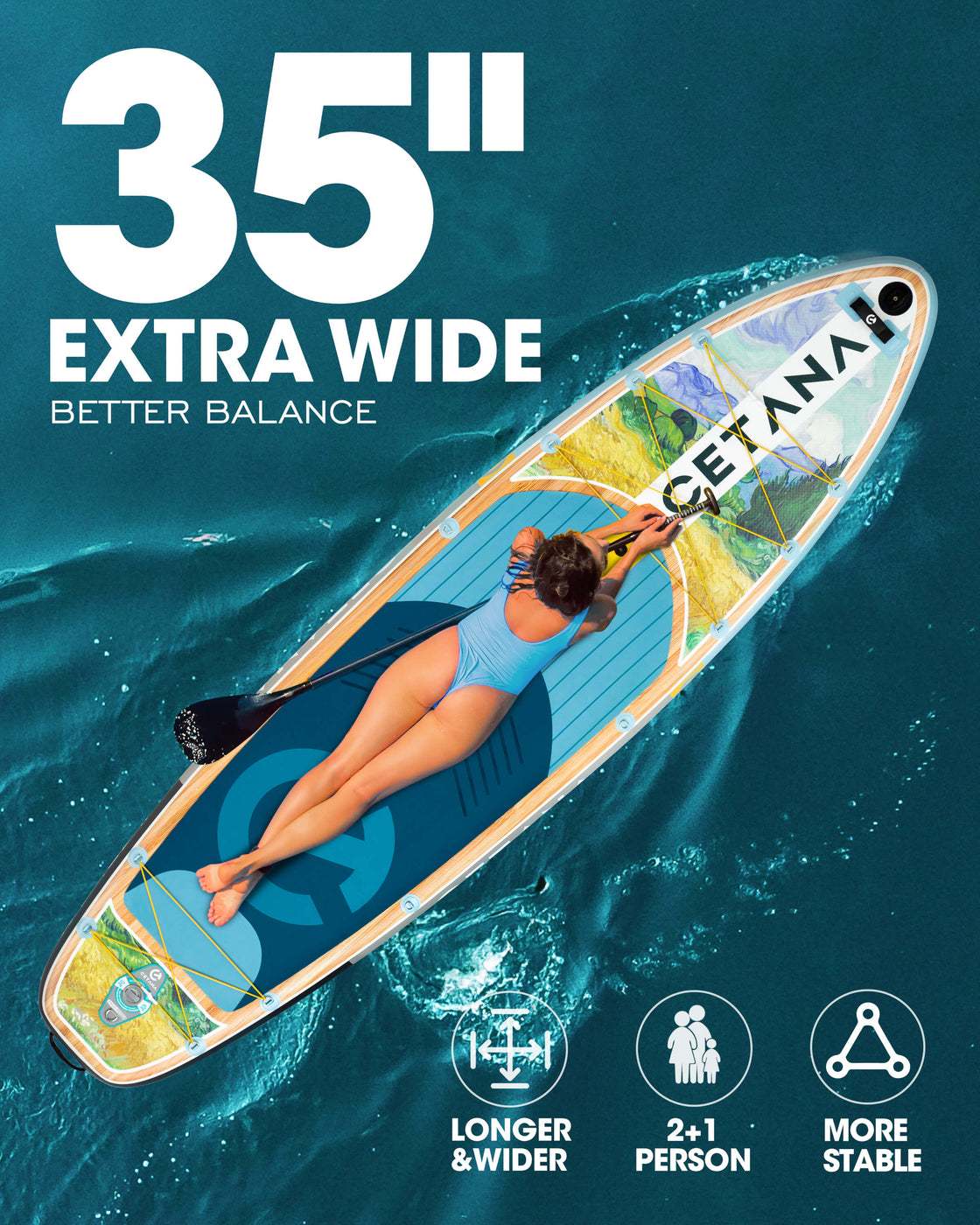 CETANA 11'6"x35" SUP Board Extra Wide inflatable Stand Up Paddle Board for Adults & Youth