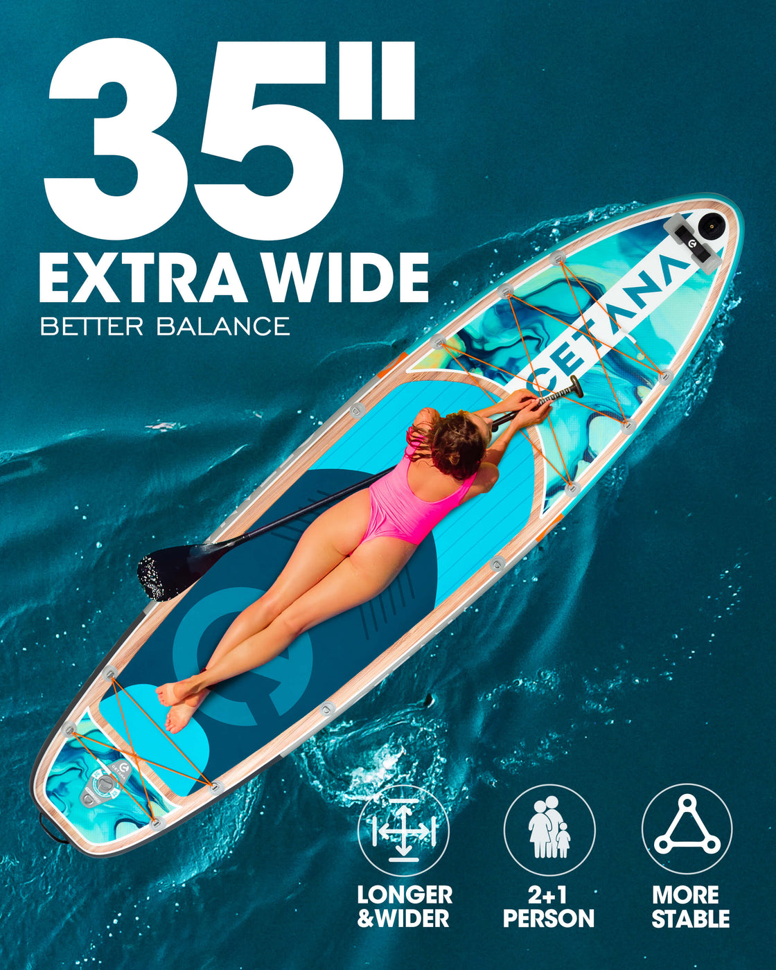 CETANA Inflatable 11'6"×35" SUP Board 400lb Capacity Paddle Board with Safety Leash