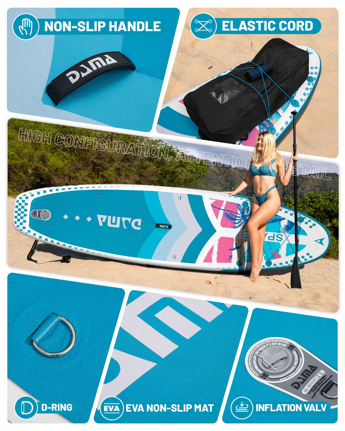 DAMA 11’x34”x6” Inflatable Paddle Board Lightweight Durable SUP for Adults