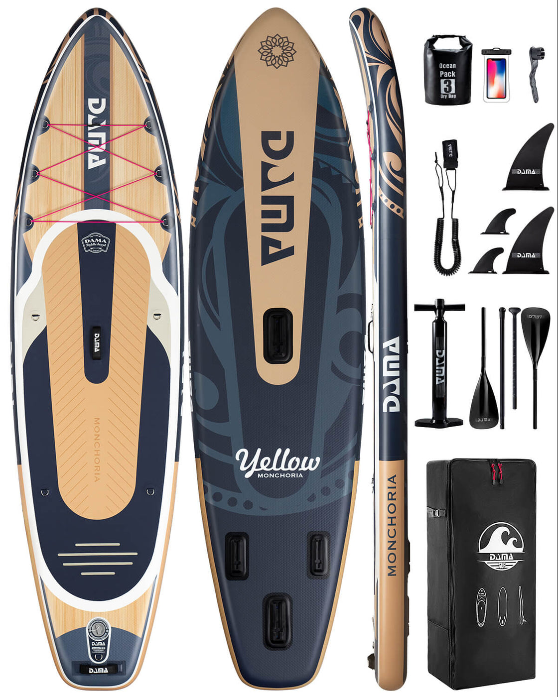 DAMA 11’x34” Non Slip Extra Wide iSUP Set Stand Up Paddle Board for Fishing Surfing