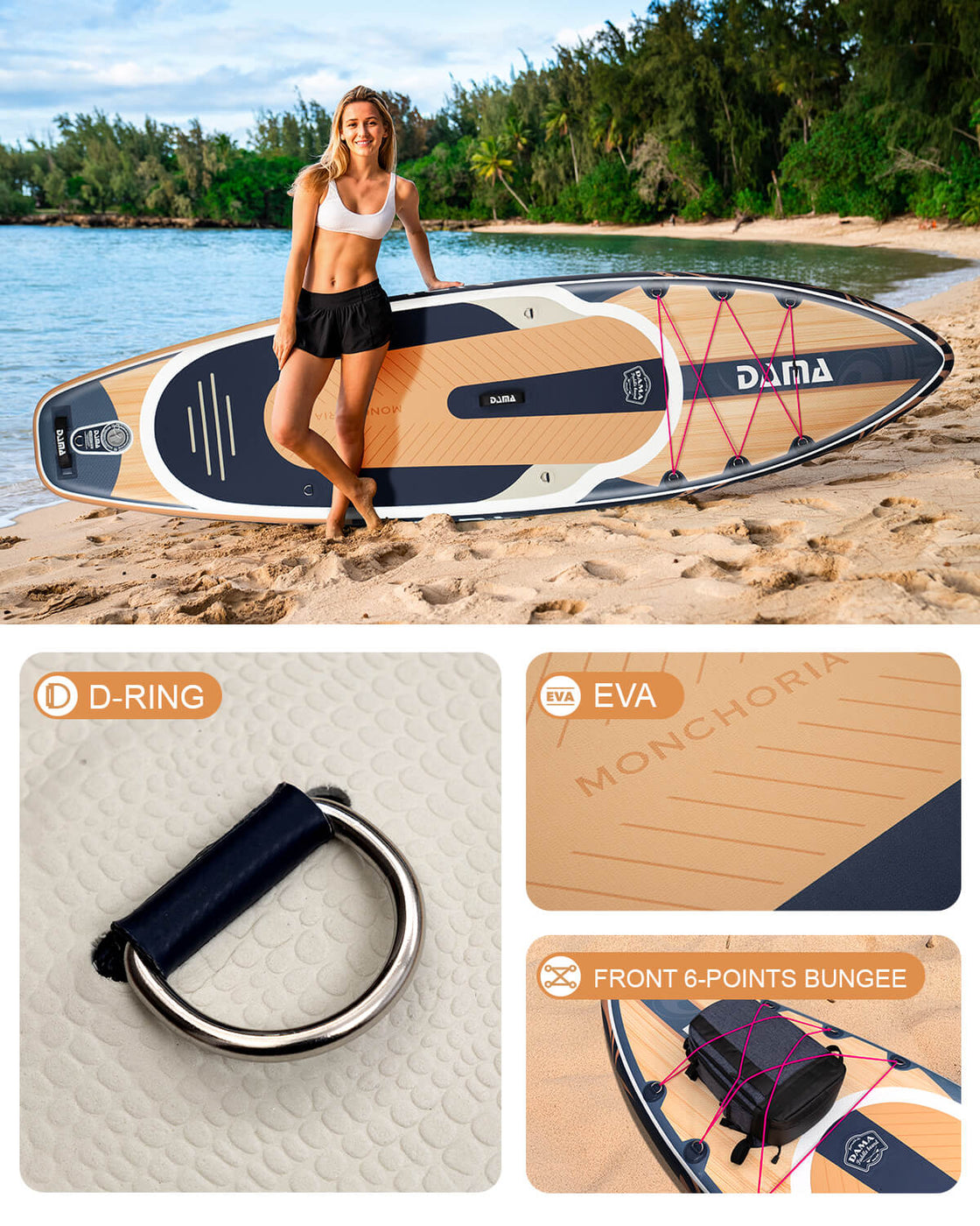 DAMA 11’x34” Non Slip Extra Wide iSUP Set Stand Up Paddle Board for Fishing Surfing