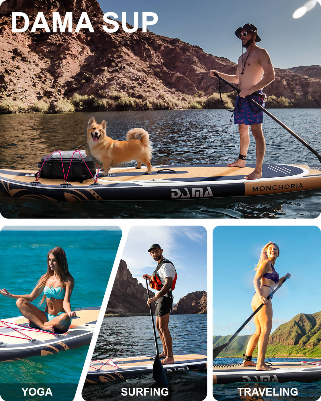 DAMA 11’x34” Non Slip Extra Wide iSUP Set Stand Up Paddle Board for Fishing Surfing