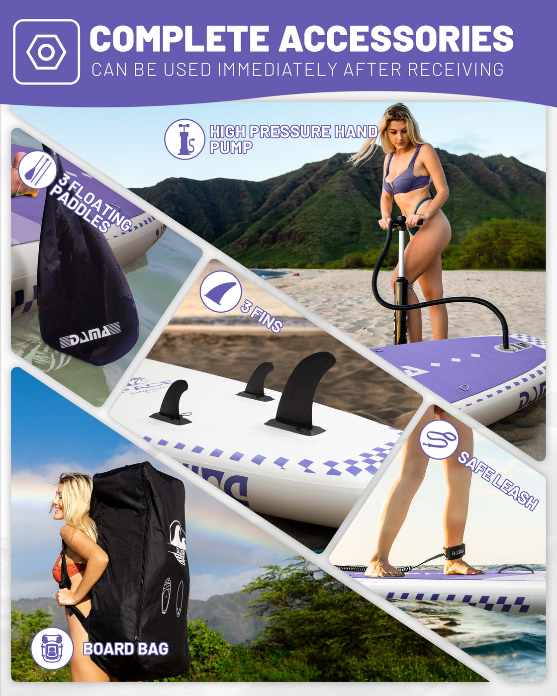 DAMA 11’x34”x6” Inflatable Paddle Board Lightweight Durable SUP for Adults