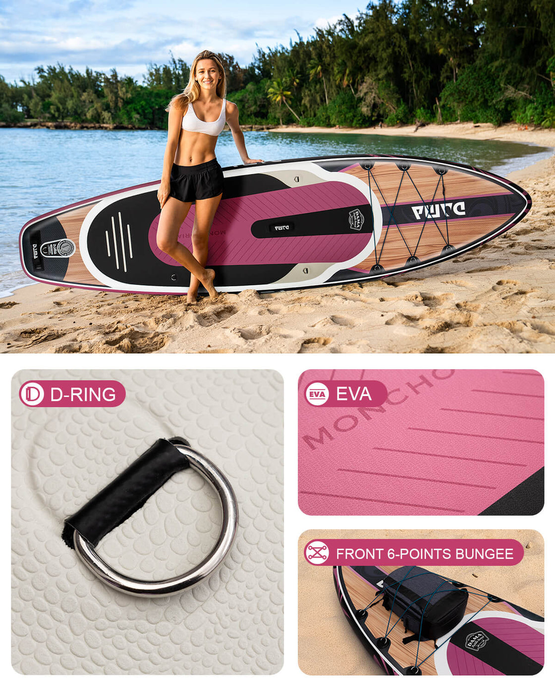 DAMA 11’x34” Non Slip Extra Wide iSUP Set Stand Up Paddle Board for Fishing Surfing