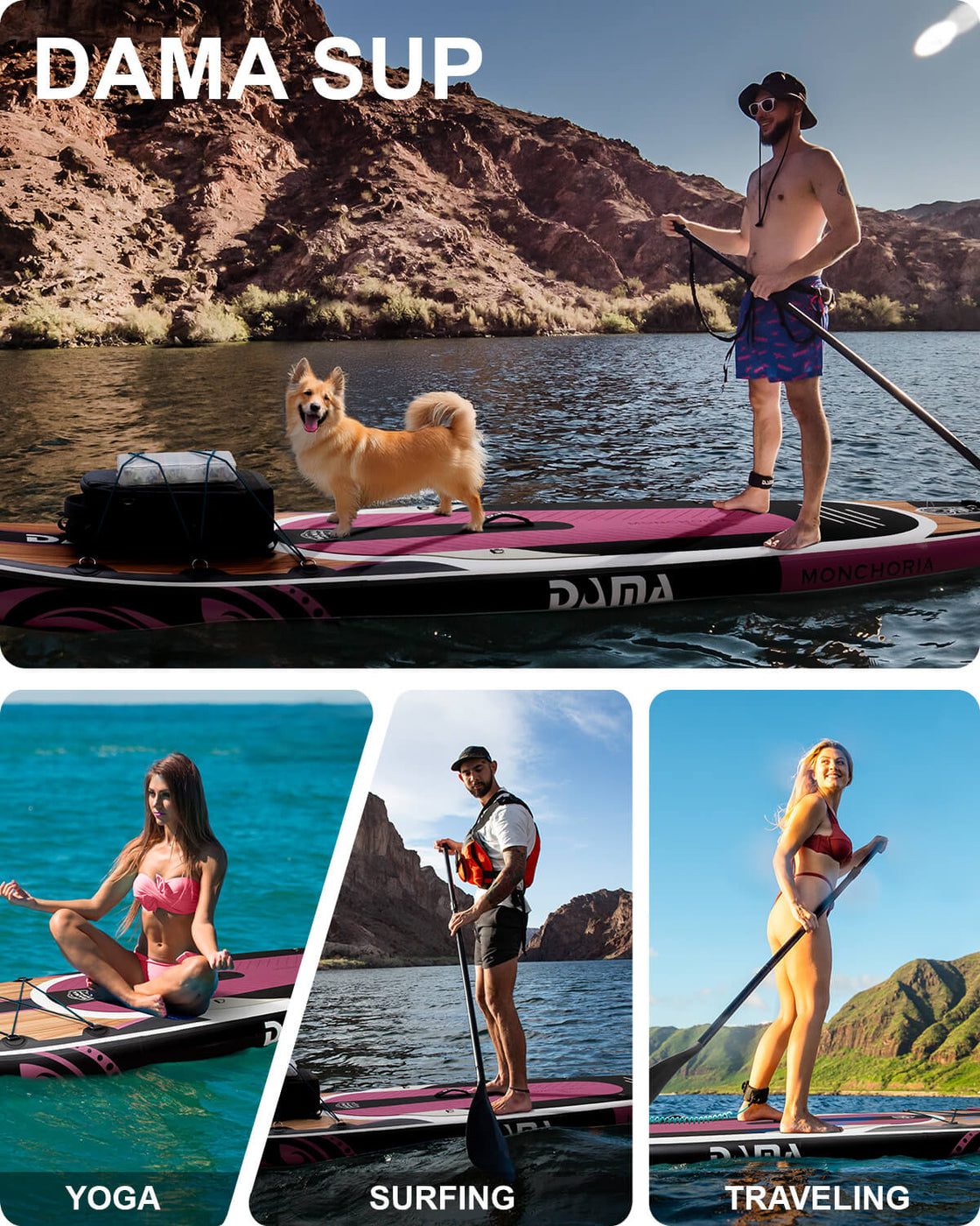 DAMA 11’x34” Non Slip Extra Wide iSUP Set Stand Up Paddle Board for Fishing Surfing