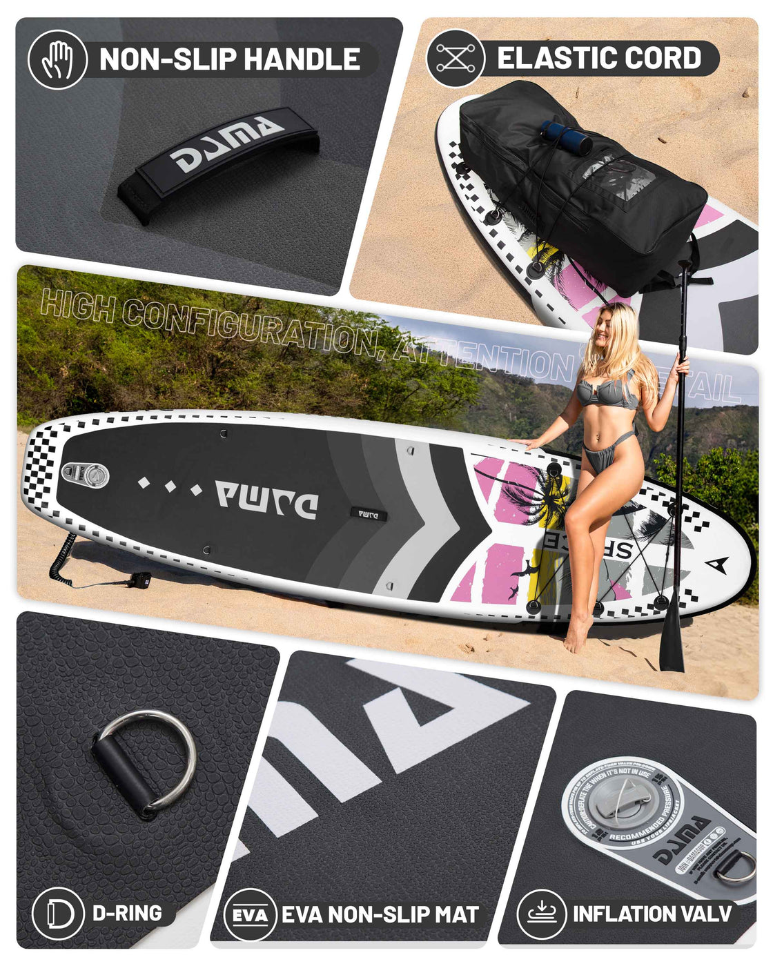 DAMA 11’x34”x6” Inflatable Paddle Board Lightweight Durable SUP for Adults