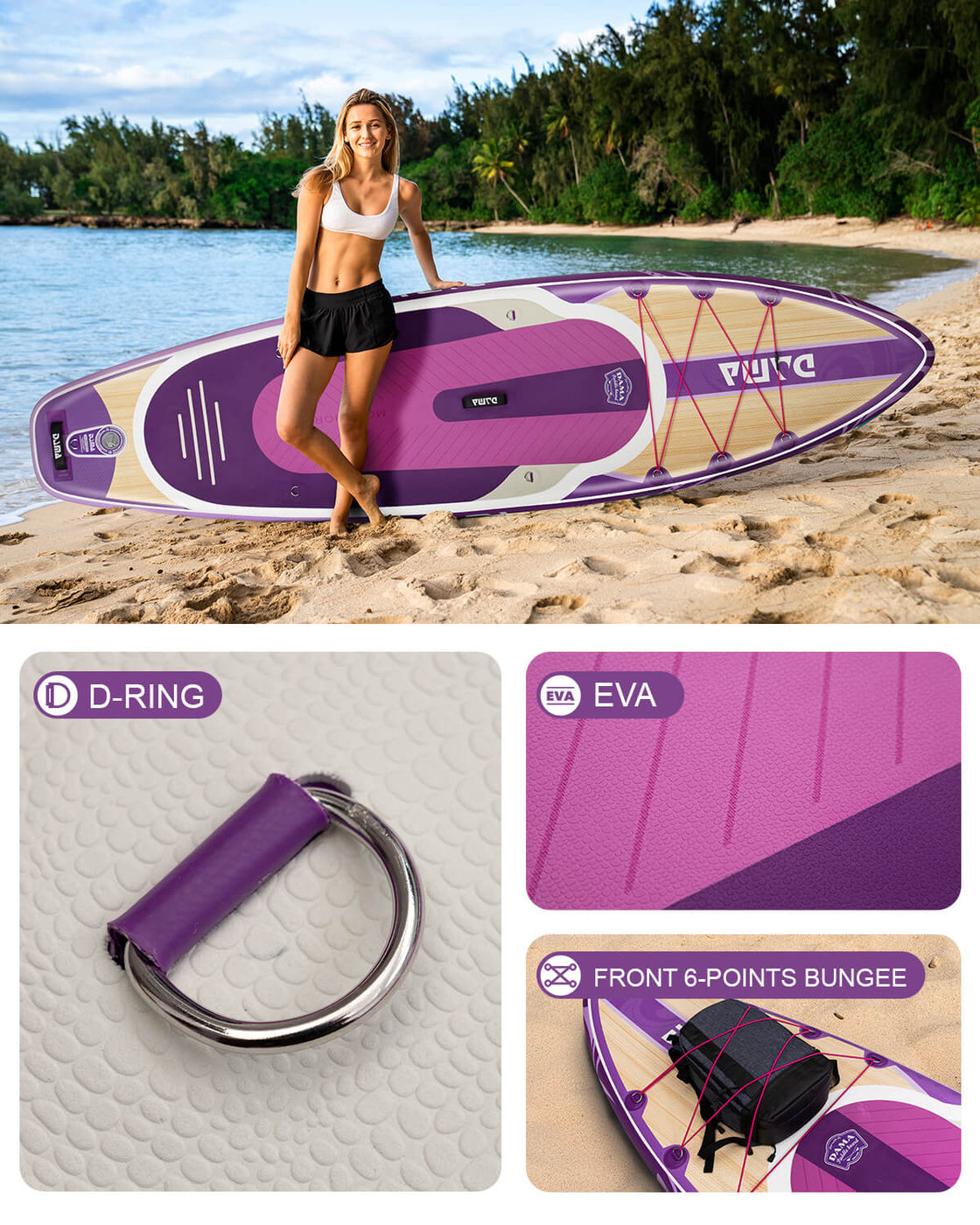 DAMA 11’x34” Non Slip Extra Wide iSUP Set Stand Up Paddle Board for Fishing Surfing
