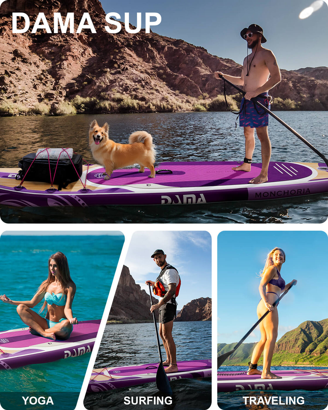DAMA 11’x34” Non Slip Extra Wide iSUP Set Stand Up Paddle Board for Fishing Surfing