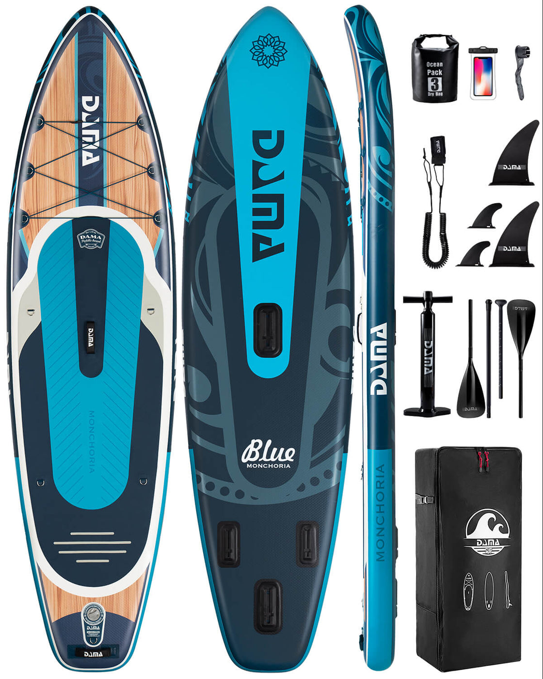 DAMA 11’x34” Non Slip Extra Wide iSUP Set Stand Up Paddle Board for Fishing Surfing