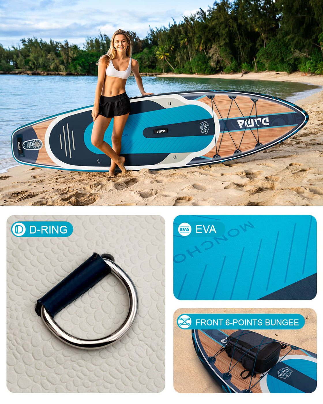 DAMA 11’x34” Non Slip Extra Wide iSUP Set Stand Up Paddle Board for Fishing Surfing