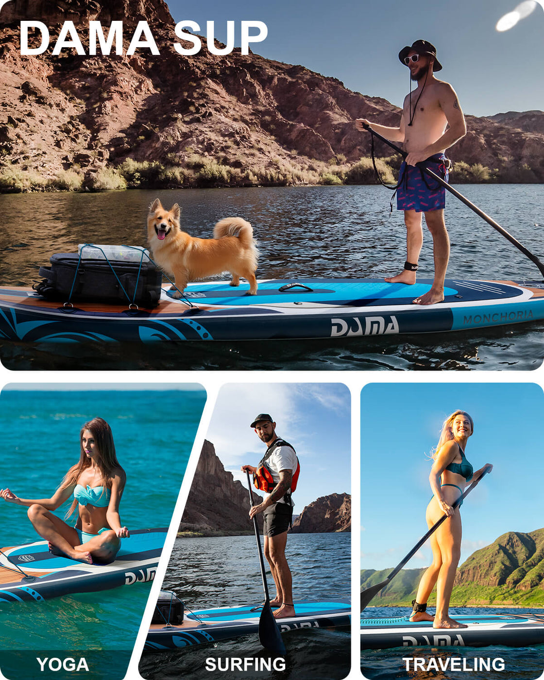 DAMA 11’x34” Non Slip Extra Wide iSUP Set Stand Up Paddle Board for Fishing Surfing