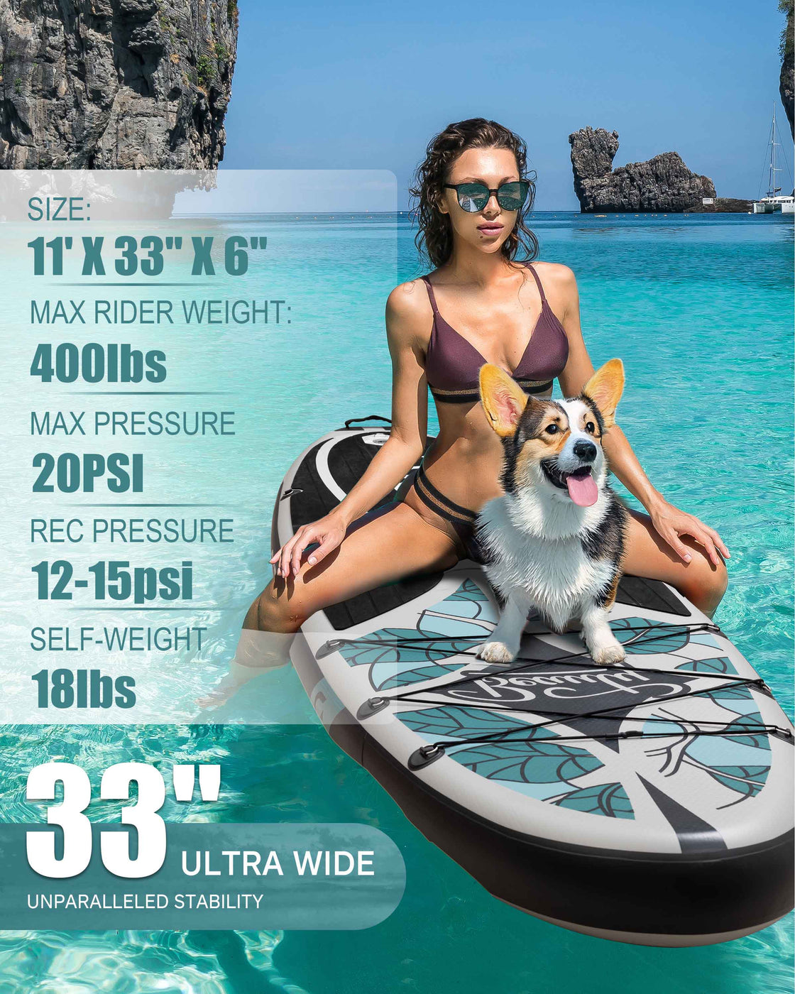 Dixero 11'x33" Inflatable SUP Board – Anti-Slip Paddle Board Set for Adults & Beginners