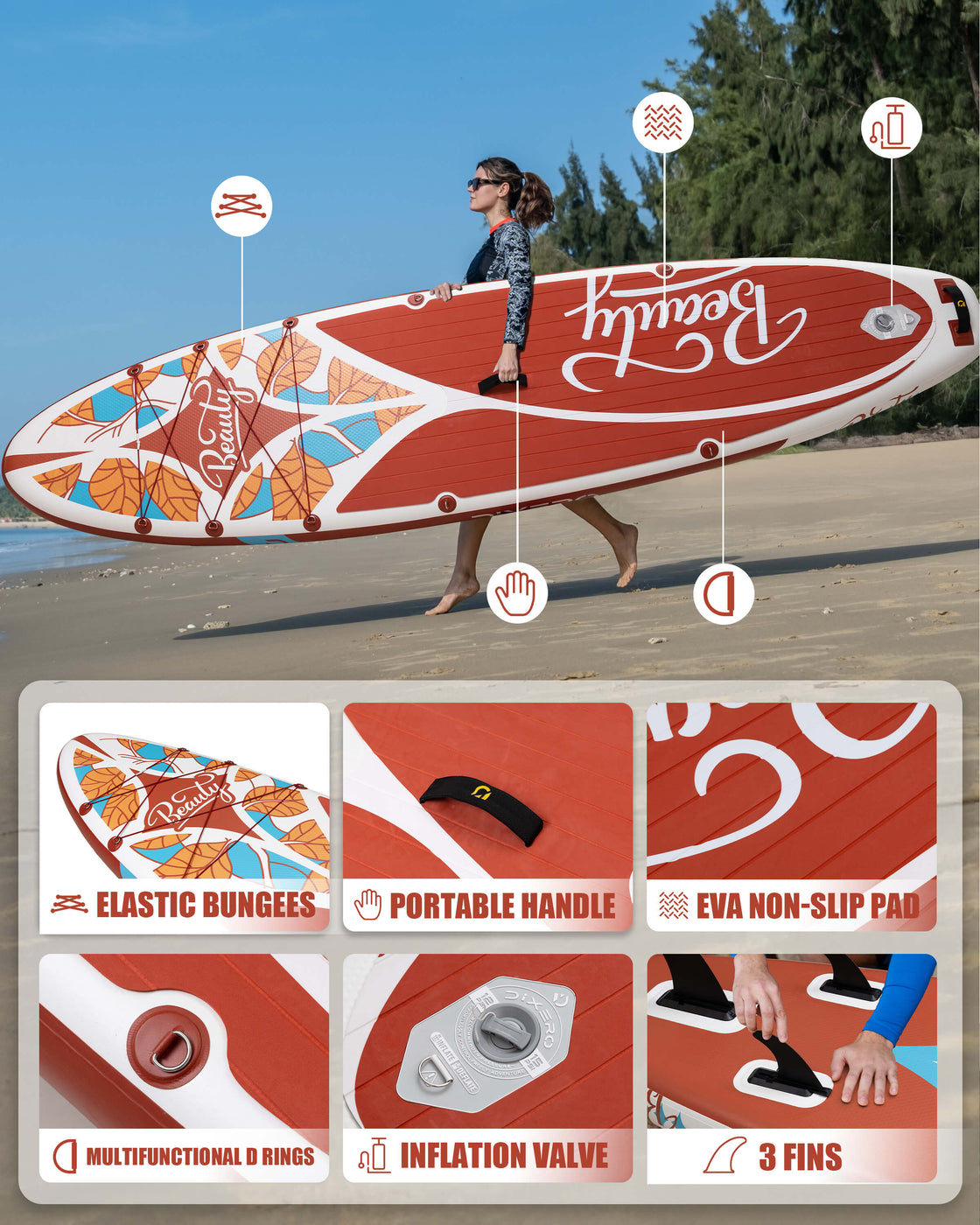 Dixero 11'x33" Inflatable SUP Board – Anti-Slip Paddle Board Set for Adults & Beginners