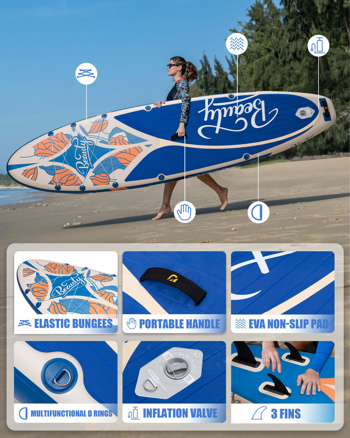Dixero 11'x33" Inflatable SUP Board – Anti-Slip Paddle Board Set for Adults & Beginners