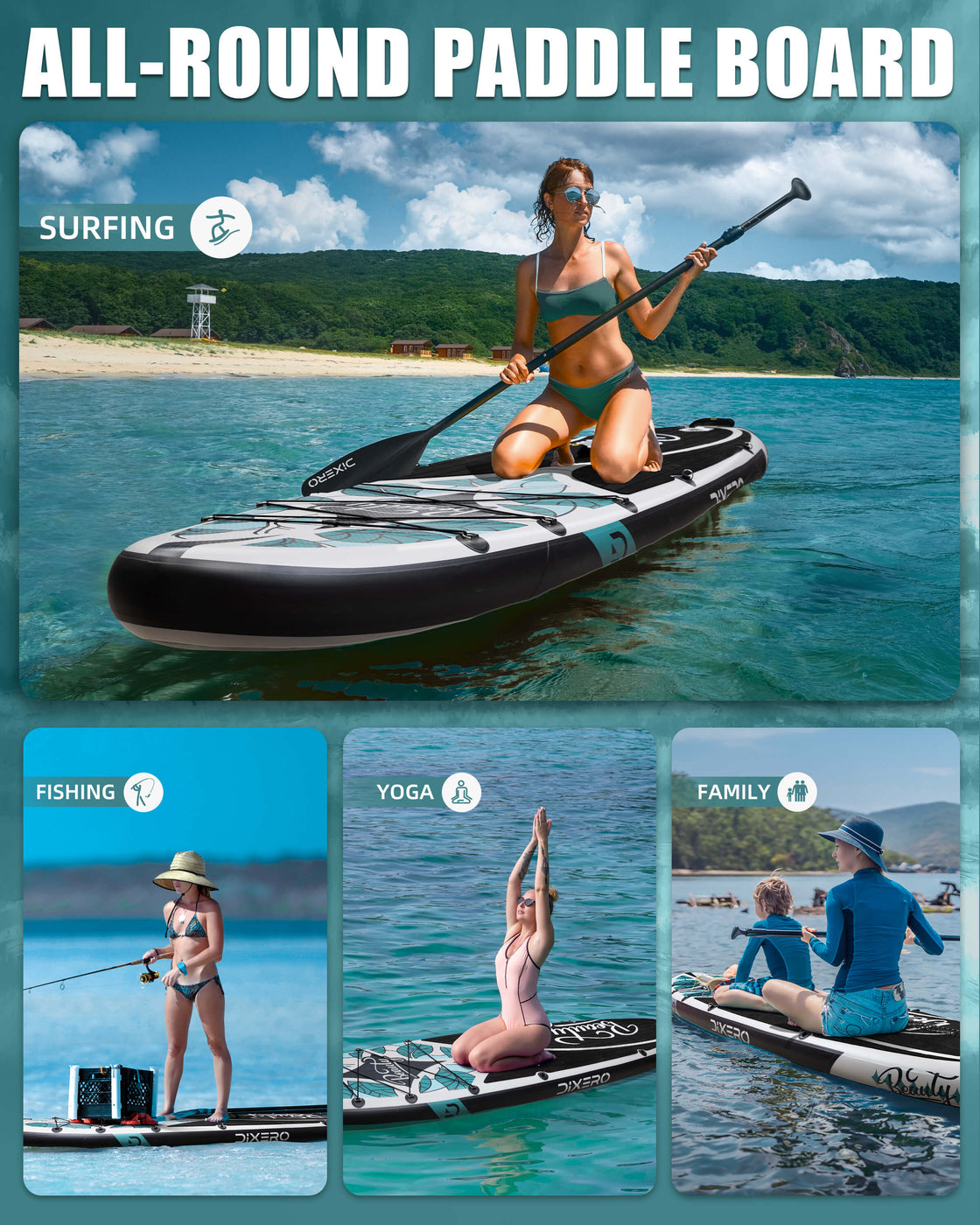 Dixero 11'x33" Inflatable SUP Board – Anti-Slip Paddle Board Set for Adults & Beginners