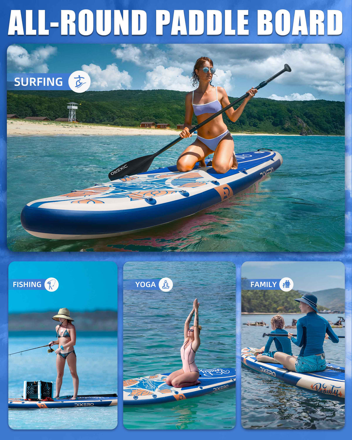 Dixero 11'x33" Inflatable SUP Board – Anti-Slip Paddle Board Set for Adults & Beginners