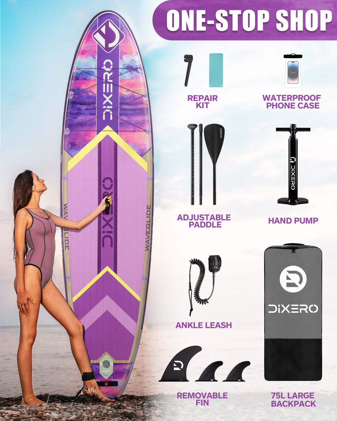 Dixero 11’x33” Inflatable Stand Up Paddle Board with Accessories for Adults & Youth