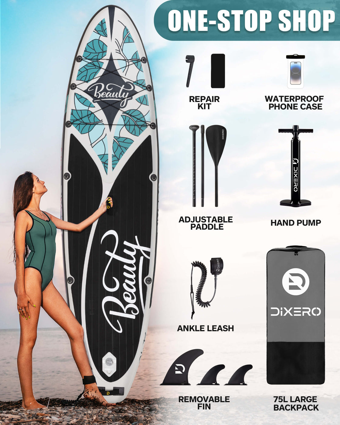 Dixero 11'x33" Inflatable SUP Board – Anti-Slip Paddle Board Set for Adults & Beginners