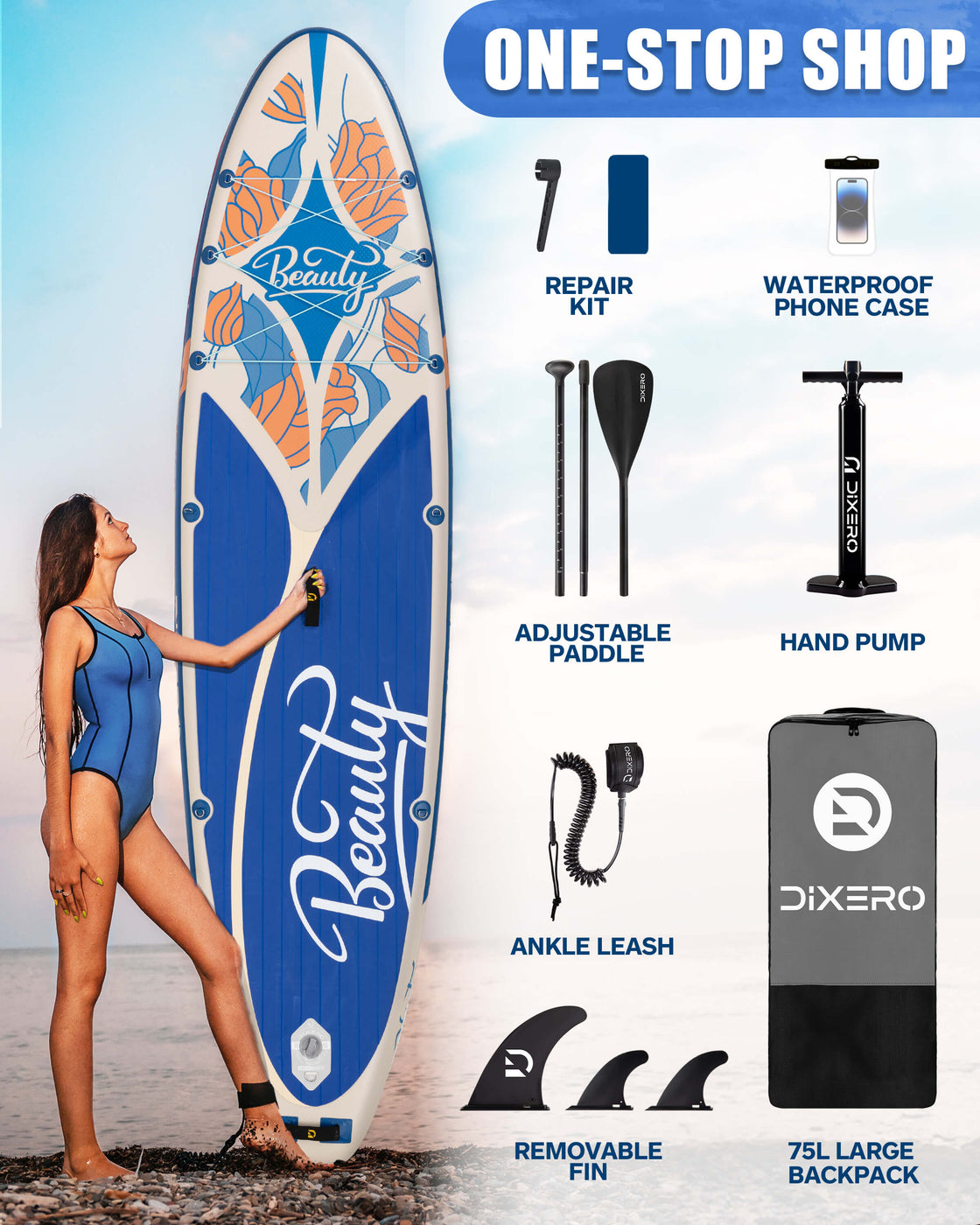Dixero 11'x33" Inflatable SUP Board – Anti-Slip Paddle Board Set for Adults & Beginners
