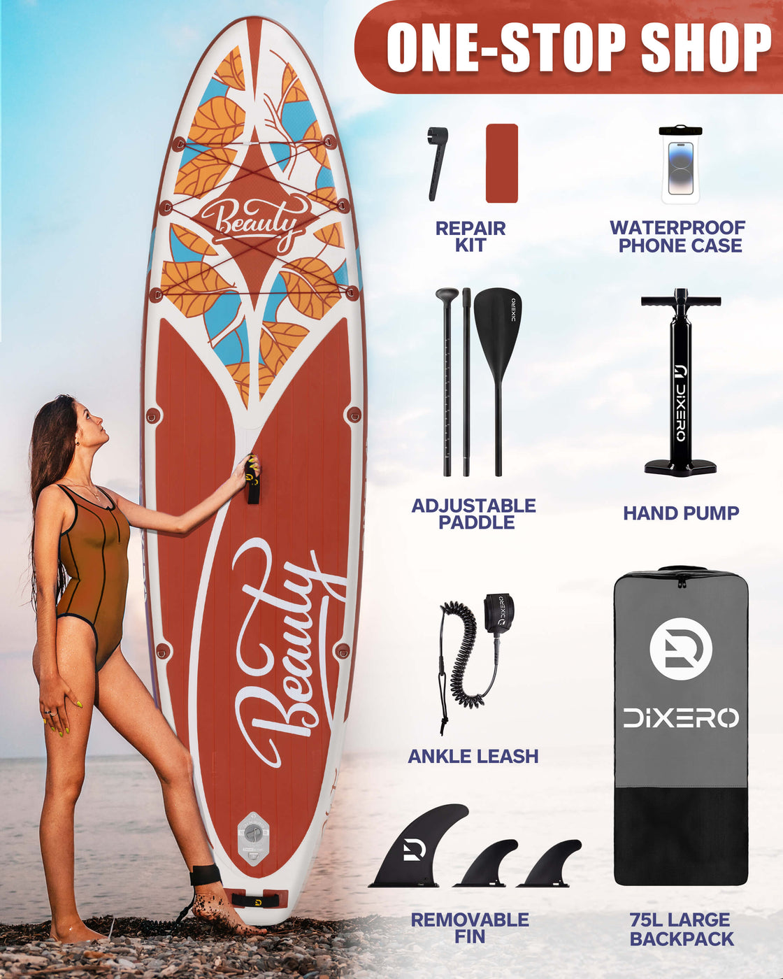 Dixero 11'x33" Inflatable SUP Board – Anti-Slip Paddle Board Set for Adults & Beginners