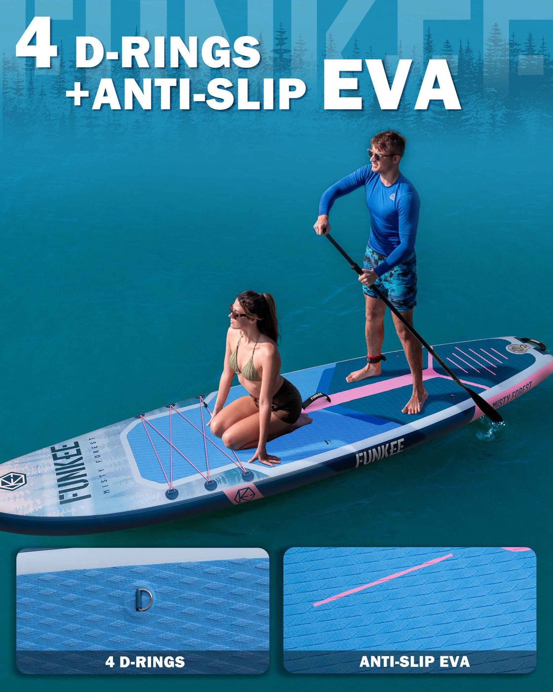 FUNKEE 11’x34” Inflatable SUP Board Set Wide Stable Paddle Board for Adults Youth