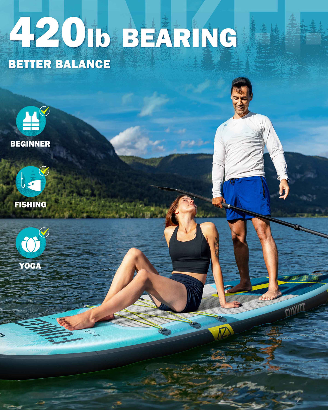 FUNKEE 11’x34” Inflatable SUP Board Set Wide Stable Paddle Board for Adults Youth