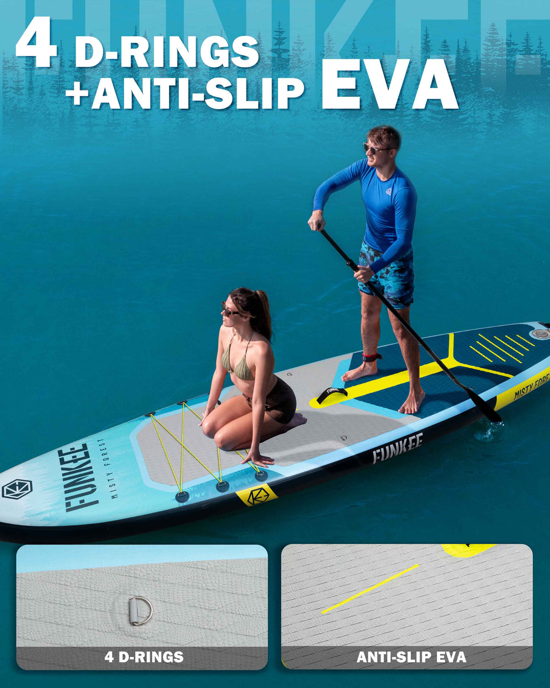 FUNKEE 11’x34” Inflatable SUP Board Set Wide Stable Paddle Board for Adults Youth
