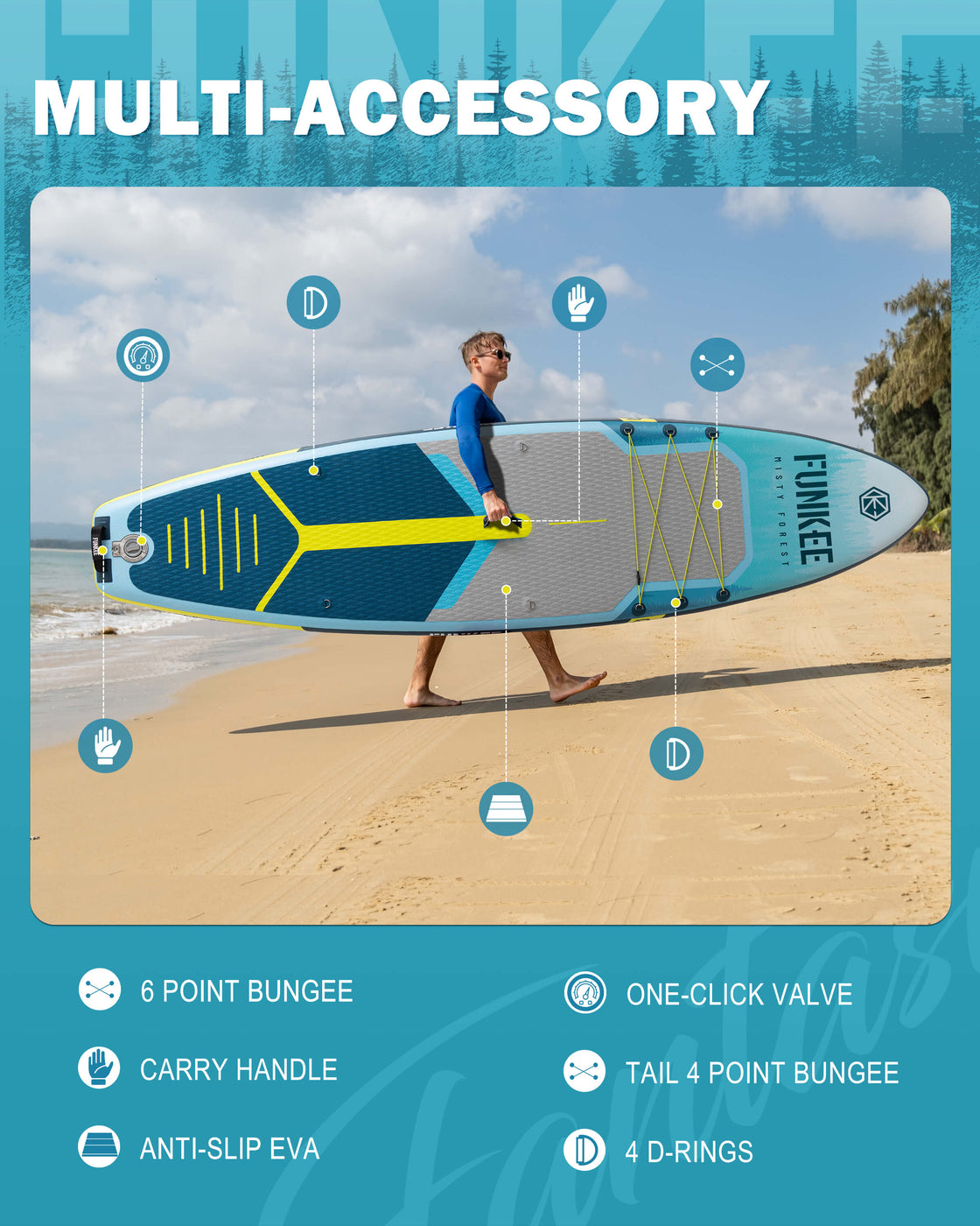 FUNKEE 11’x34” Inflatable SUP Board Set Wide Stable Paddle Board for Adults Youth