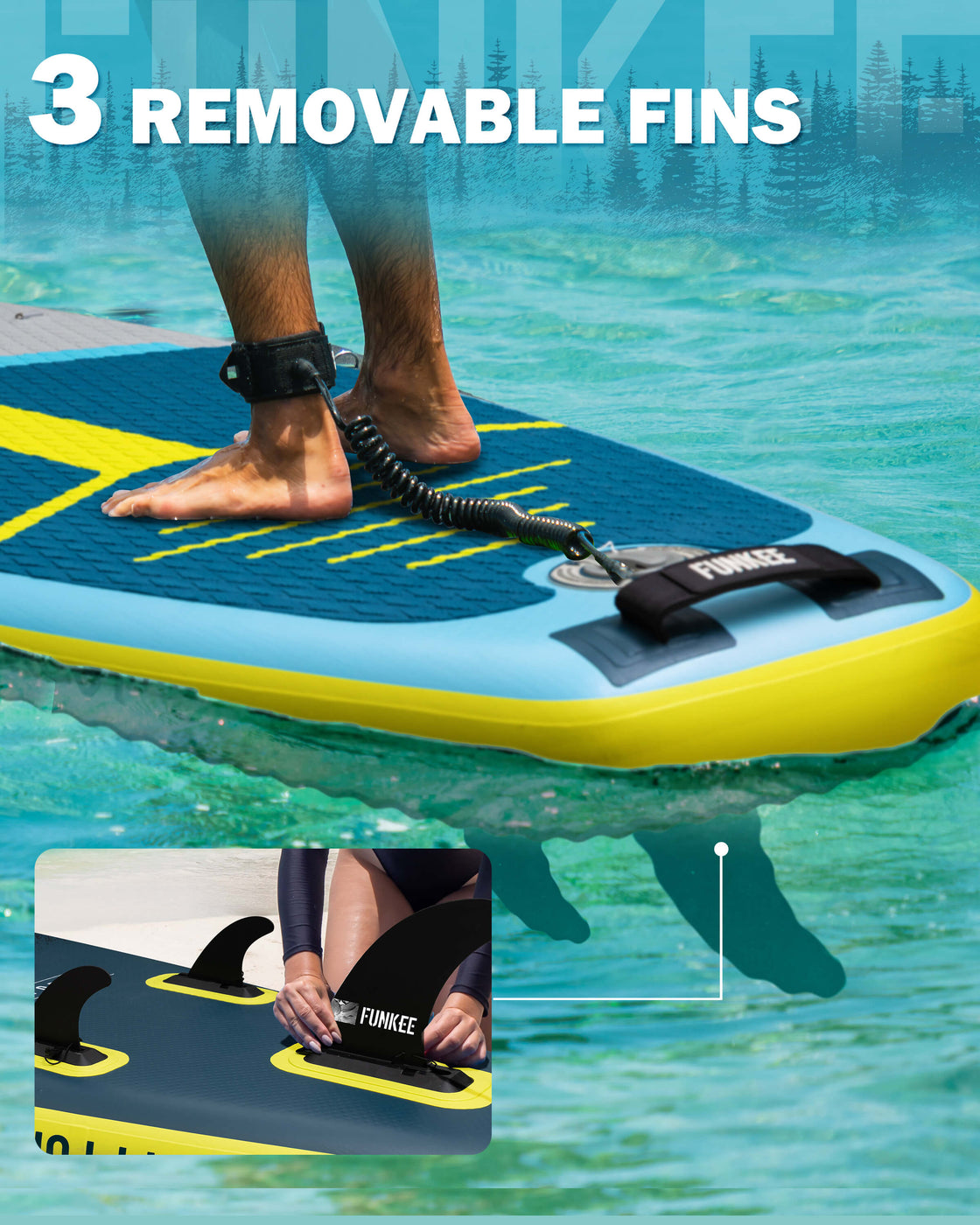 FUNKEE 11’x34” Inflatable SUP Board Set Wide Stable Paddle Board for Adults Youth