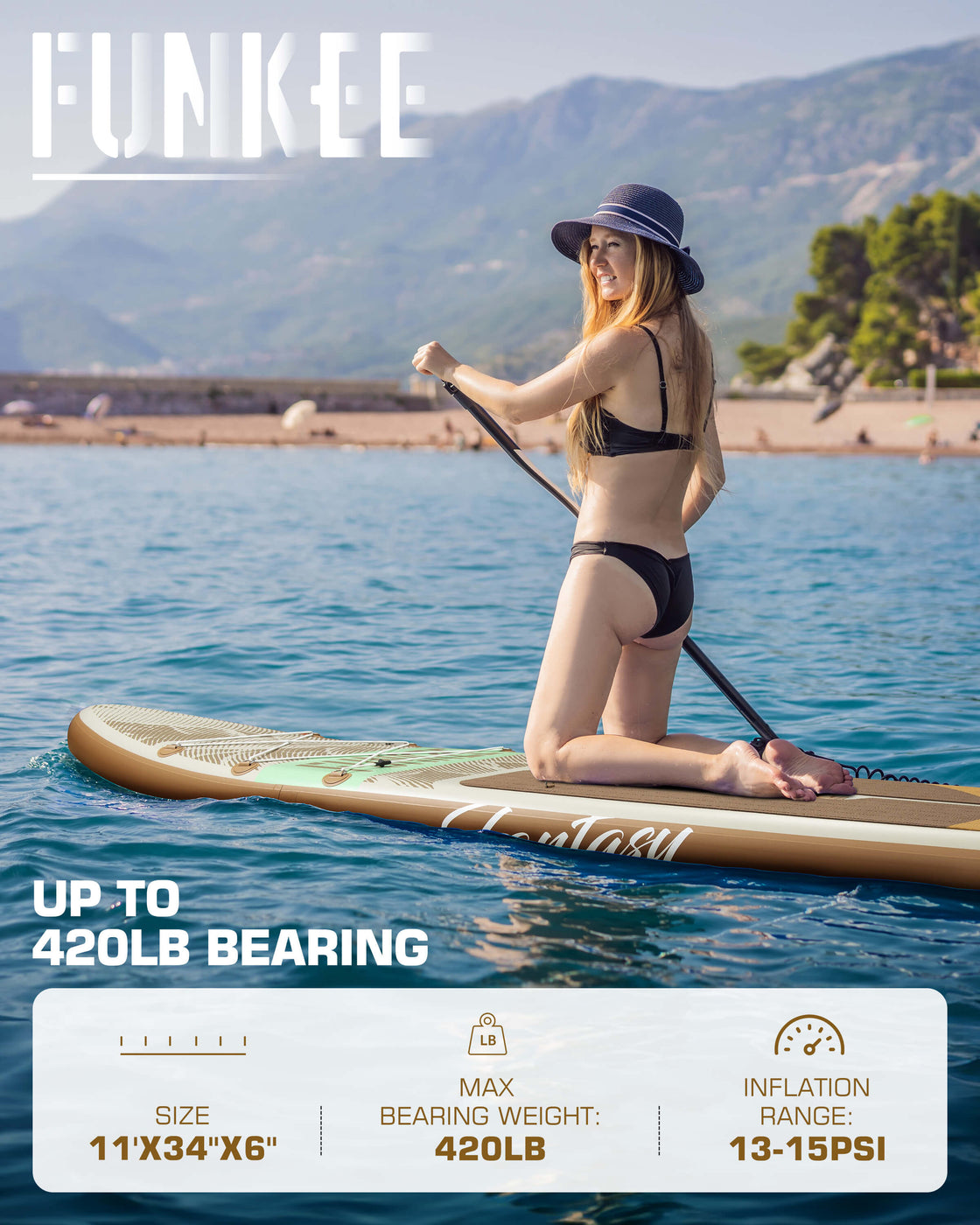 FUNKEE 11ft Extra Wide iSUP Board Stable 11’x34” SUP Set with Accessories for Surfing Yoga