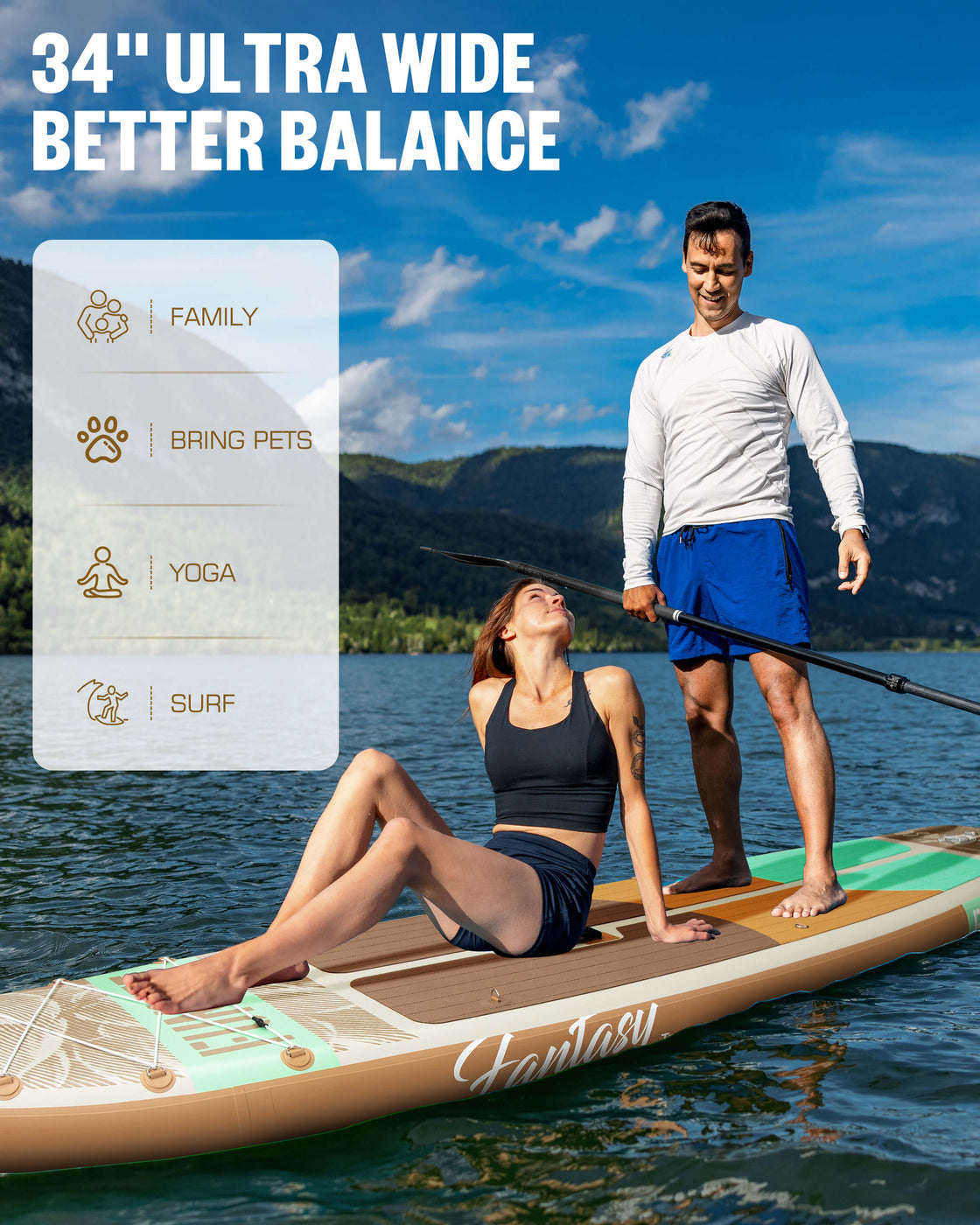 FUNKEE 11ft Extra Wide iSUP Board Stable 11’x34” SUP Set with Accessories for Surfing Yoga