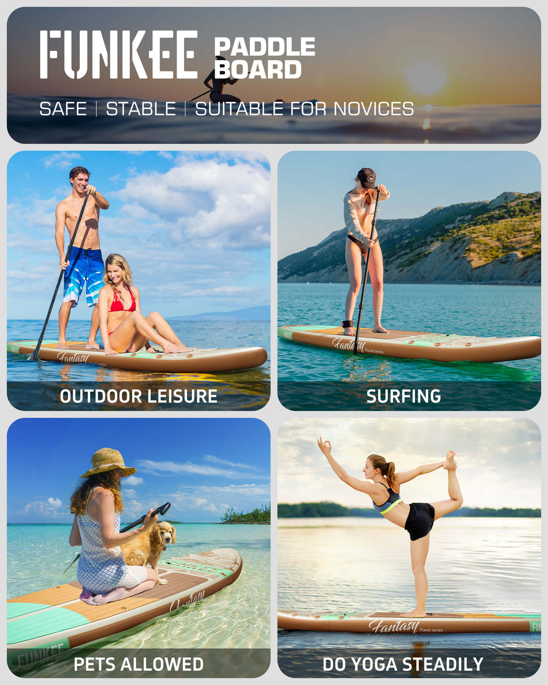 FUNKEE 11ft Extra Wide iSUP Board Stable 11’x34” SUP Set with Accessories for Surfing Yoga