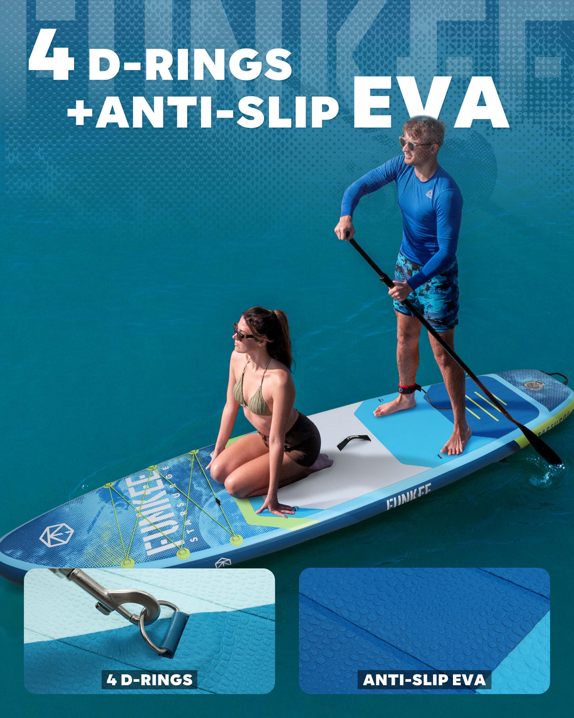 FUNKEE 11ft Inflatable Paddle Board 11’×34"×6" SUP with Fins, Paddle, Backpack, Safety Leash