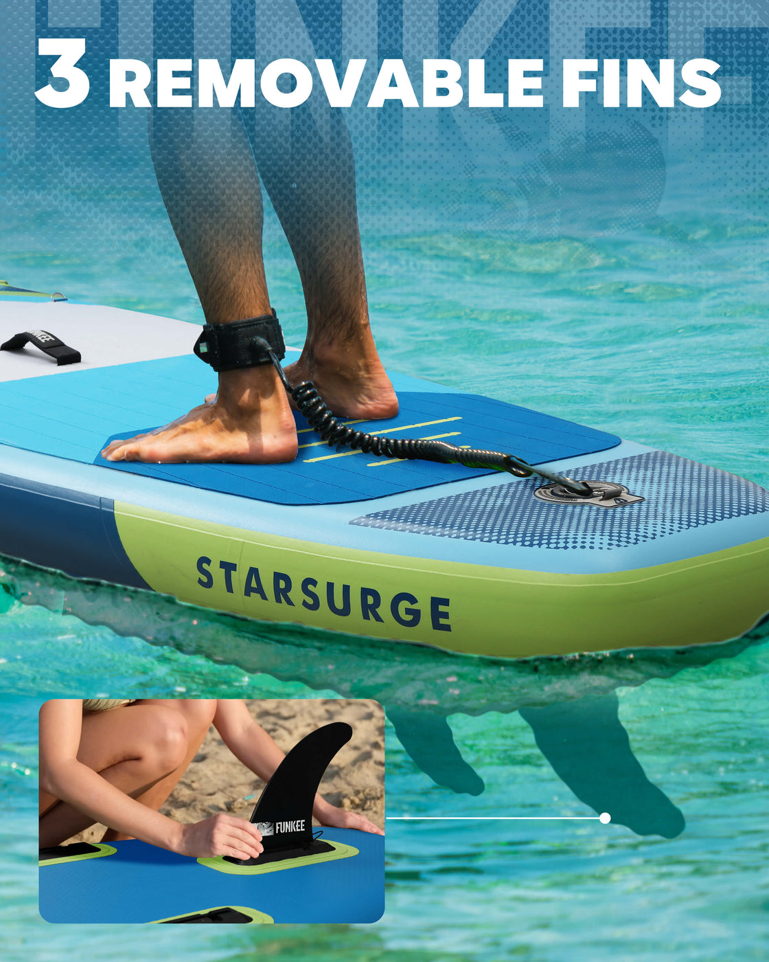 FUNKEE 11ft Inflatable Paddle Board 11’×34"×6" SUP with Fins, Paddle, Backpack, Safety Leash