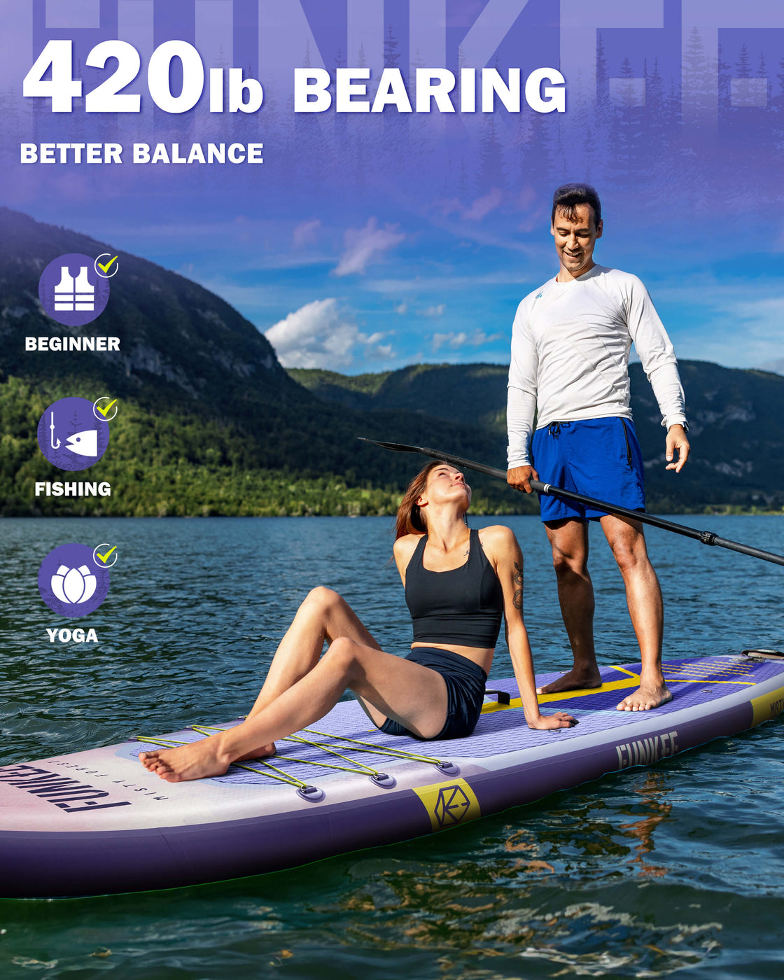 FUNKEE 11’x34” Inflatable SUP Board Set Wide Stable Paddle Board for Adults Youth