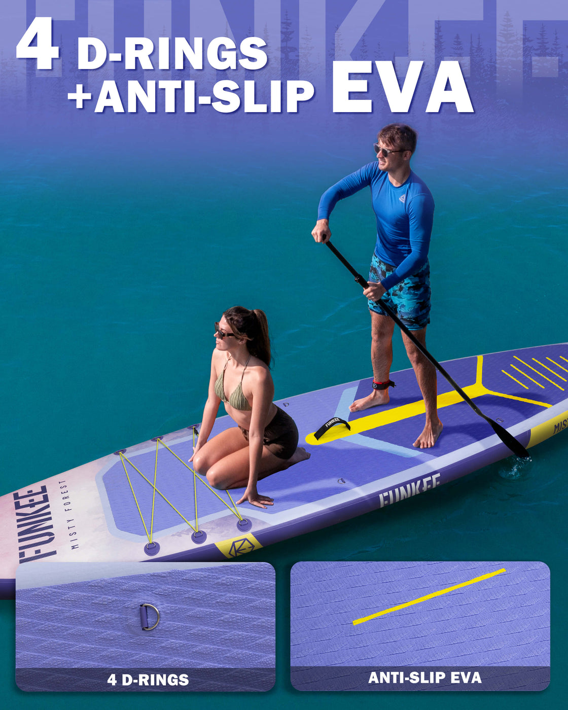 FUNKEE 11’x34” Inflatable SUP Board Set Wide Stable Paddle Board for Adults Youth
